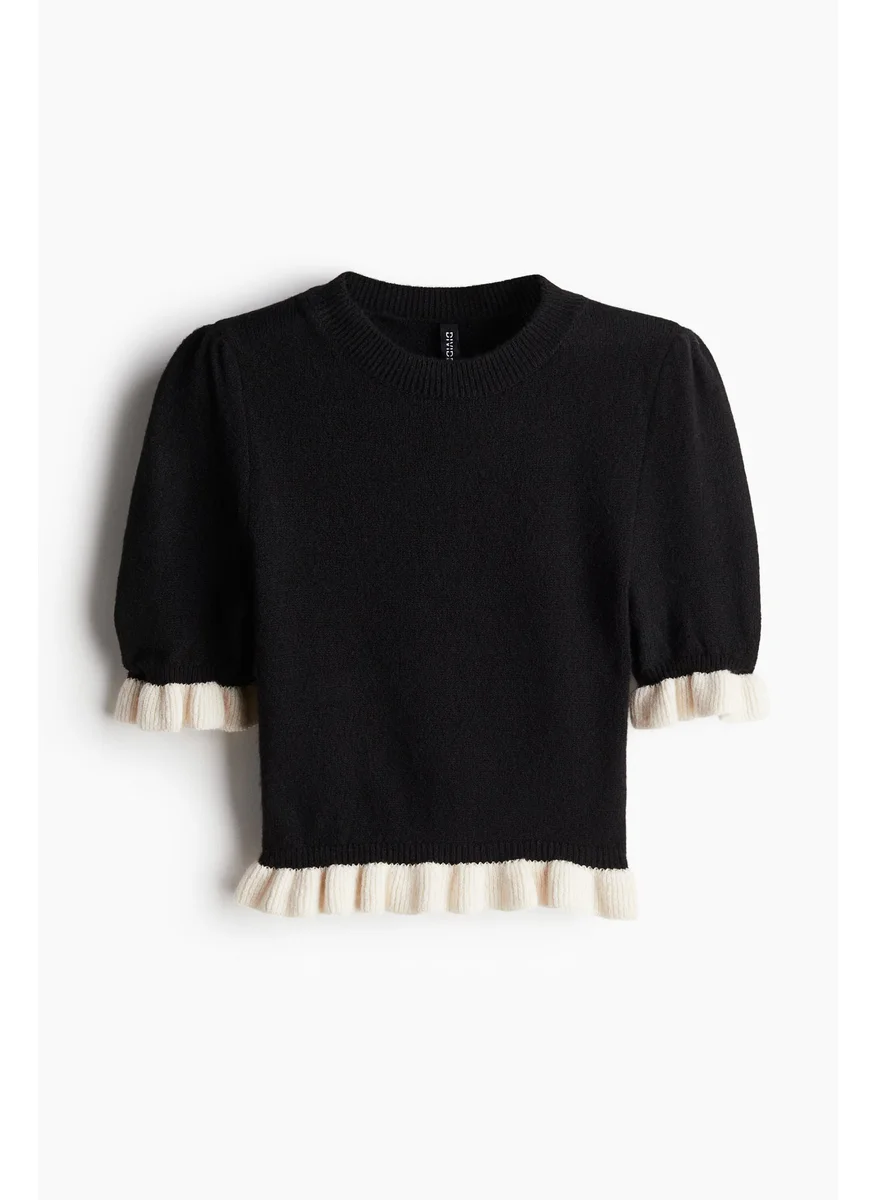 H&M Frill-Trimmed Knitted Top