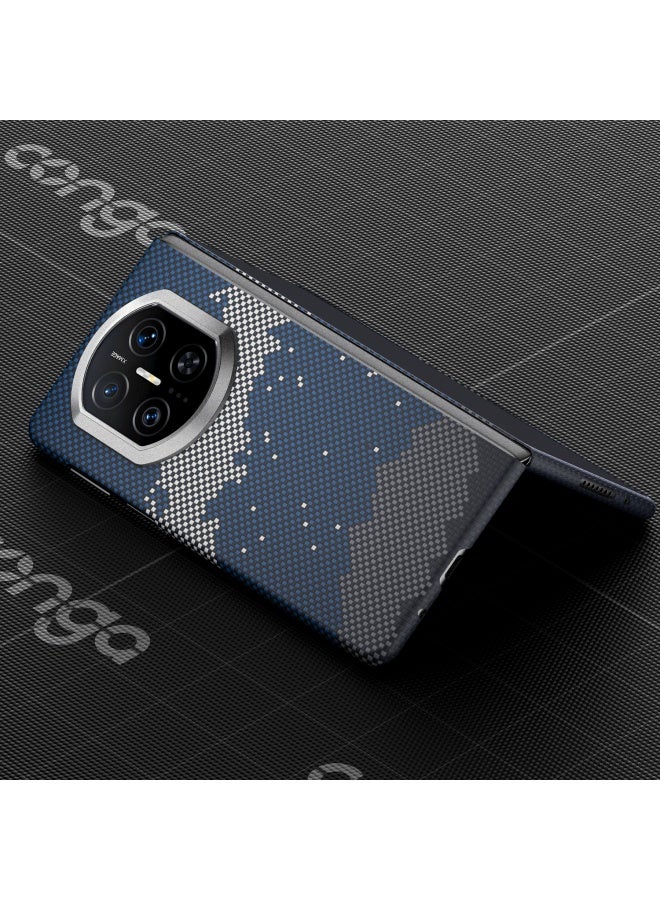 Conga Kevlar Aramid Fiber Protective Case For Huawei Mate X7, Classic Edition, Full Coverage Ultra-thin Shockproof Heat Dissipation Starry Sky Magnetic Slim Metal Ring Fire Complete Set