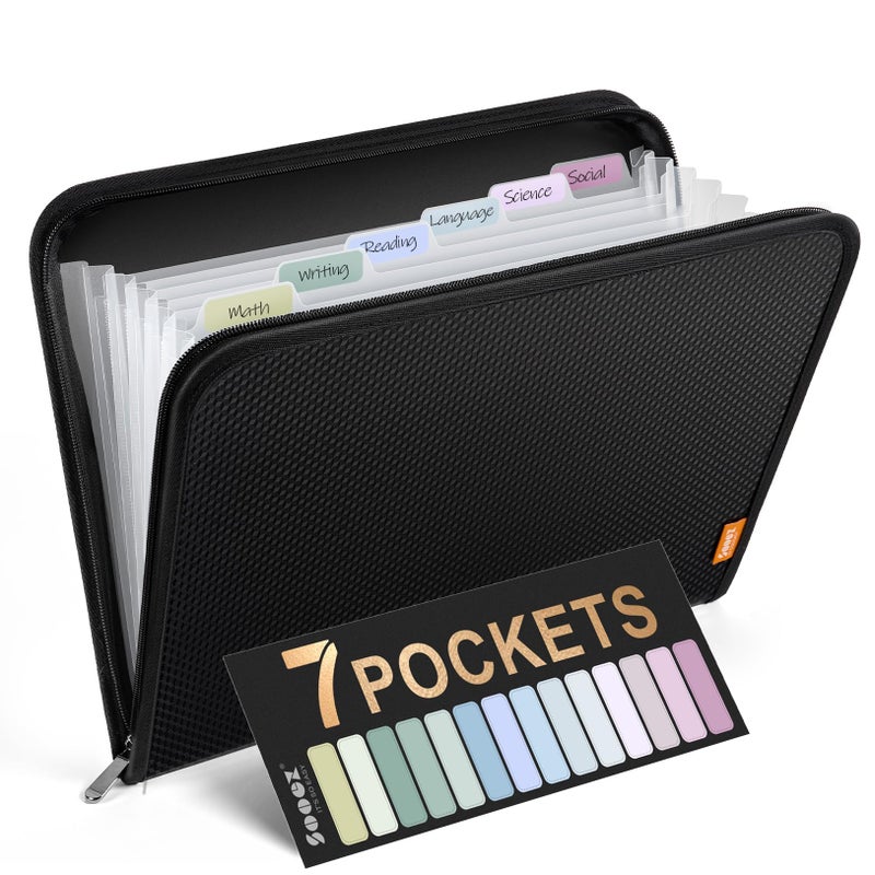 Sooez Expanding File Organizer, 7 Pocket Accordion Folder, Heavy Duty, Letter Size, Black - Image 1