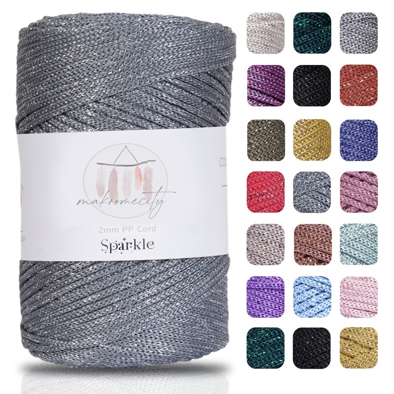 Makromecity Sparkle Polyester Macrame Cord 2mm x 250 Yards 750 feet 2mm Polypropylene Macrame Cord for Macrame Art Crafts for Wall Hangings Bags Underplate Rug