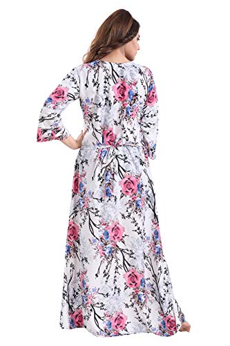 Fabme Women's Printed Flare Nighty with Long Sleeves/Night Gown/Nightwear/Maxi (White, Pink|| L) (NW0250) - Image 3
