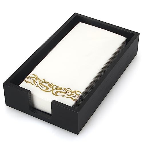 Renawe Guest Paper Towels Holder for Bathroom Napkin Tray Black Wooden Napkins Holder for Table Modern Disposable Hand Towel Holder Flat Wood Cloth Napkin Holder Kitchen Towel Dispenser Bathroom Decor Tray - Image 1