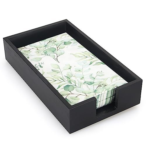 Renawe Guest Paper Towels Holder for Bathroom Napkin Tray Black Wooden Napkins Holder for Table Modern Disposable Hand Towel Holder Flat Wood Cloth Napkin Holder Kitchen Towel Dispenser Bathroom Decor Tray - Image 3
