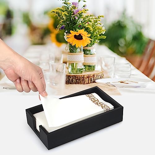 Renawe Guest Paper Towels Holder for Bathroom Napkin Tray Black Wooden Napkins Holder for Table Modern Disposable Hand Towel Holder Flat Wood Cloth Napkin Holder Kitchen Towel Dispenser Bathroom Decor Tray - Image 2