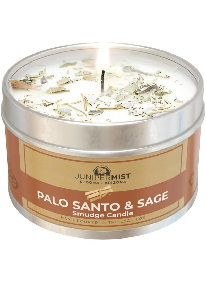JUNIPERMIST Palo Santo & White Sage Smudge Candle - Pure Soy Candle for Cleansing House Negative Energy, Sedona Based Spiritual Aromatherapy 