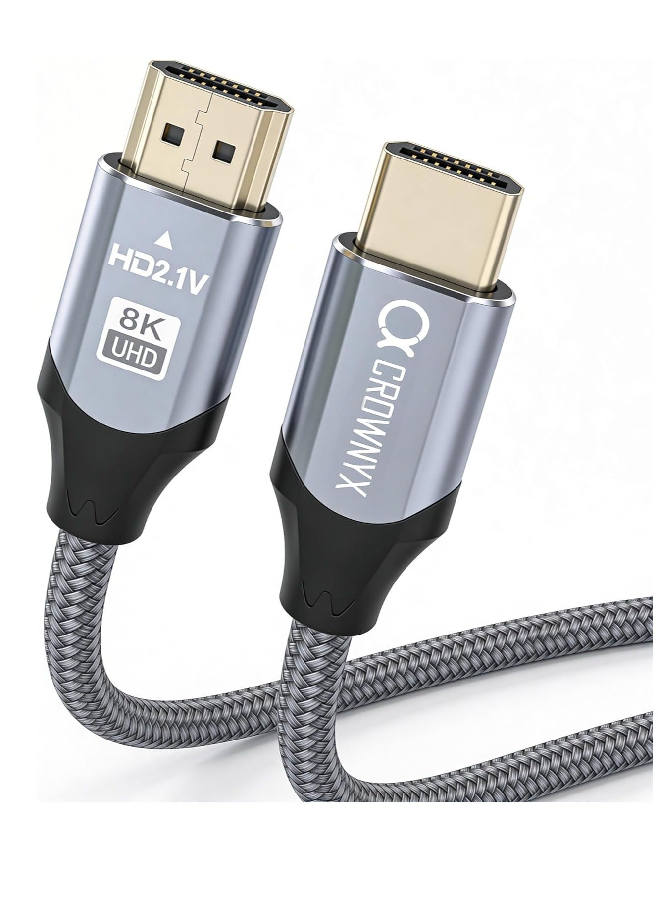 CROWNYX CHC-308 8K HDMI Cable 3M, HDMI 2.1 Ultra High-Speed Braided Cable, Supports 8K@60Hz & 4K@120Hz, HDR, eARC, 48Gbps for TV, PS5, Xbox Series X, Projector & Gaming Consoles
