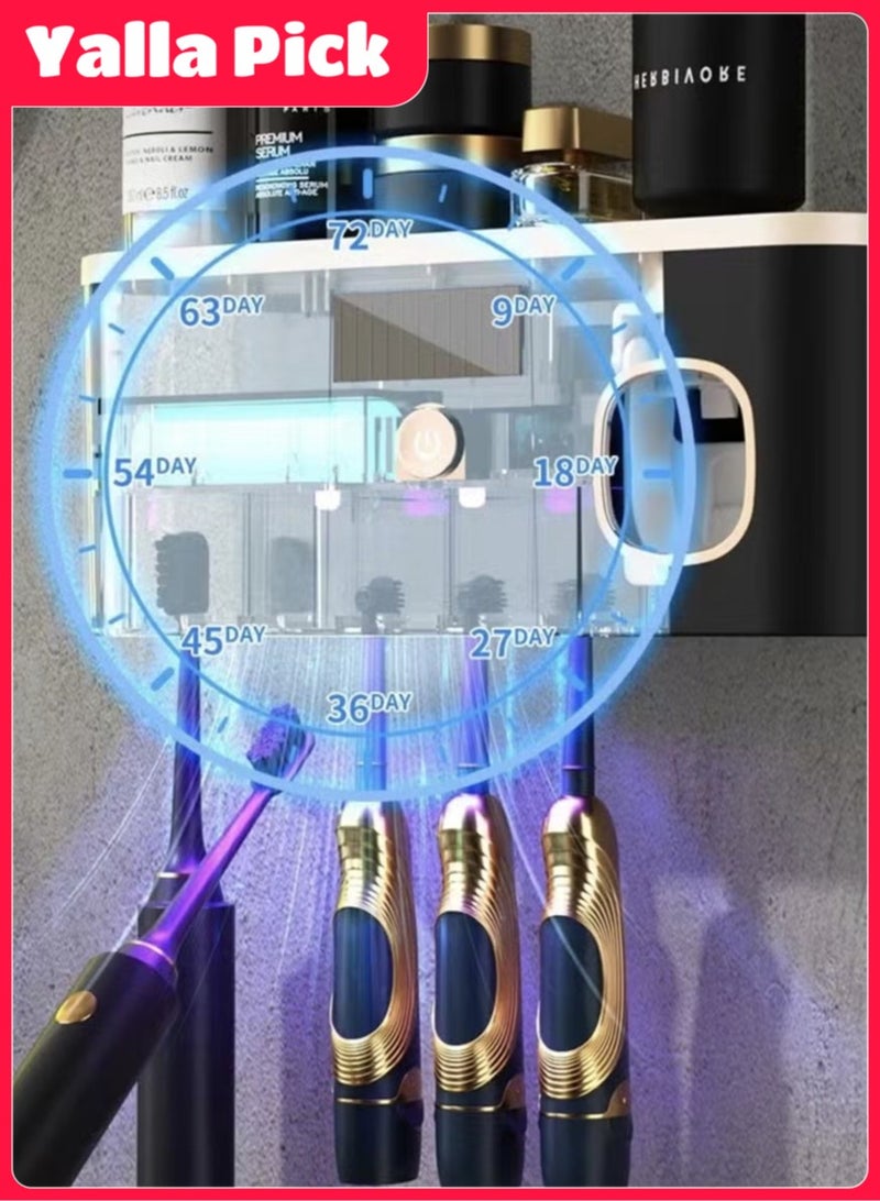 Yalla Pick Bathroom Toothbrush Holder, Wall Mounted Toothbrush Holder with Toothpaste Dispenser, Wireless Rechargeable Wall Mounted with UV Cleaner(Black) - Image 4