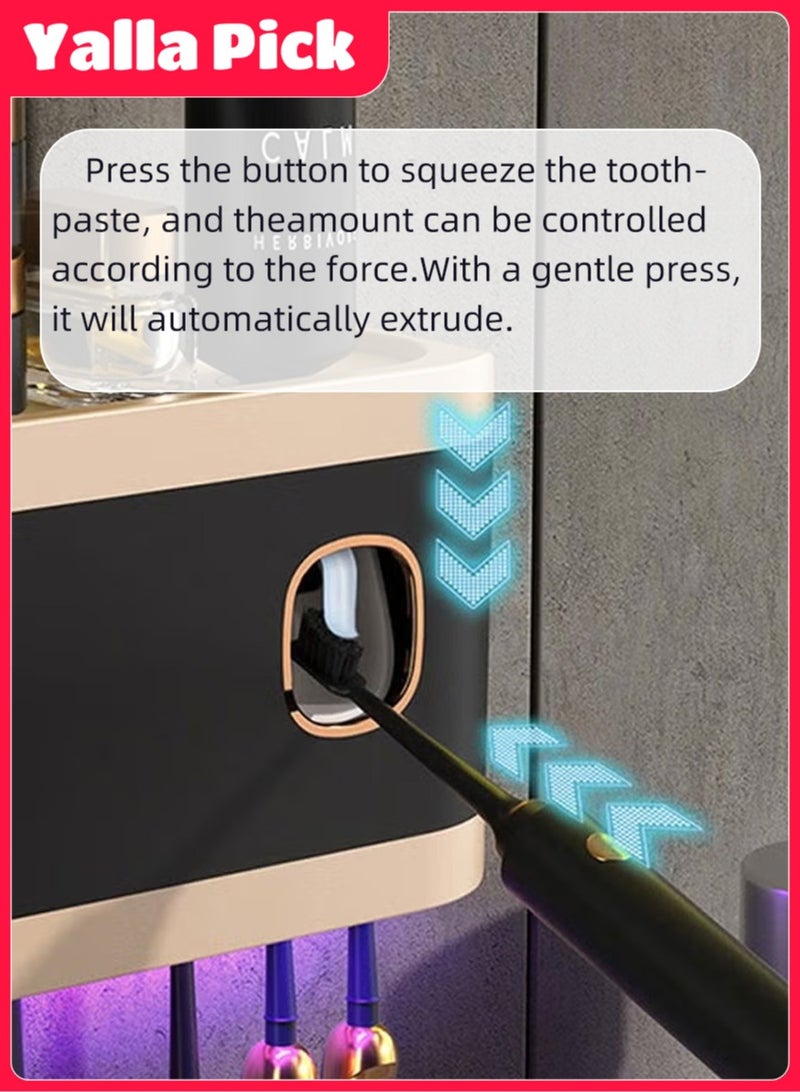 Yalla Pick Bathroom Toothbrush Holder, Wall Mounted Toothbrush Holder with Toothpaste Dispenser, Wireless Rechargeable Wall Mounted with UV Cleaner(Black) - Image 5