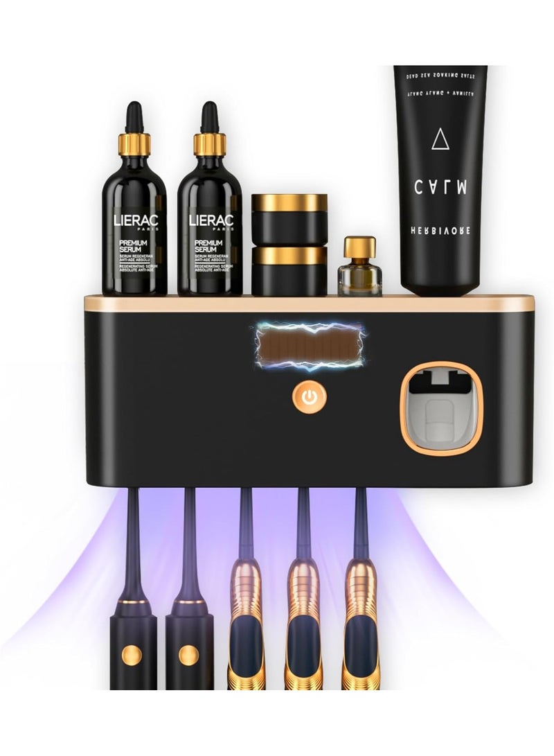 Yalla Pick Bathroom Toothbrush Holder, Wall Mounted Toothbrush Holder with Toothpaste Dispenser, Wireless Rechargeable Wall Mounted with UV Cleaner(Black) - Image 1