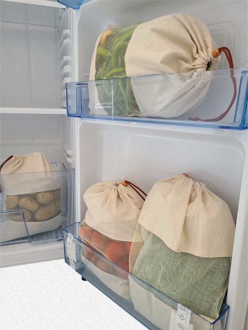 Fab Ellite Cotton Vegetable Storage Bags Fridge bag | Reusable Muslin Refrigerator Produce bag with Drawstrings (10 x 13 inch, Pack of 8) | Washable Cloth Bags for Fruits & Vegetables - Image 5