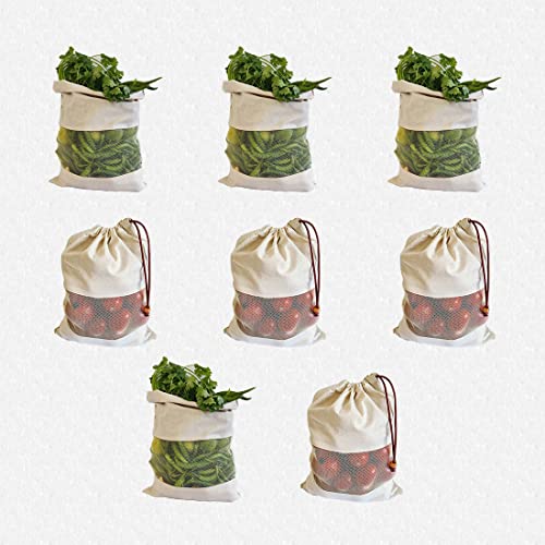 Fab Ellite Cotton Vegetable Storage Bags Fridge bag | Reusable Muslin Refrigerator Produce bag with Drawstrings (10 x 13 inch, Pack of 8) | Washable Cloth Bags for Fruits & Vegetables - Image 1