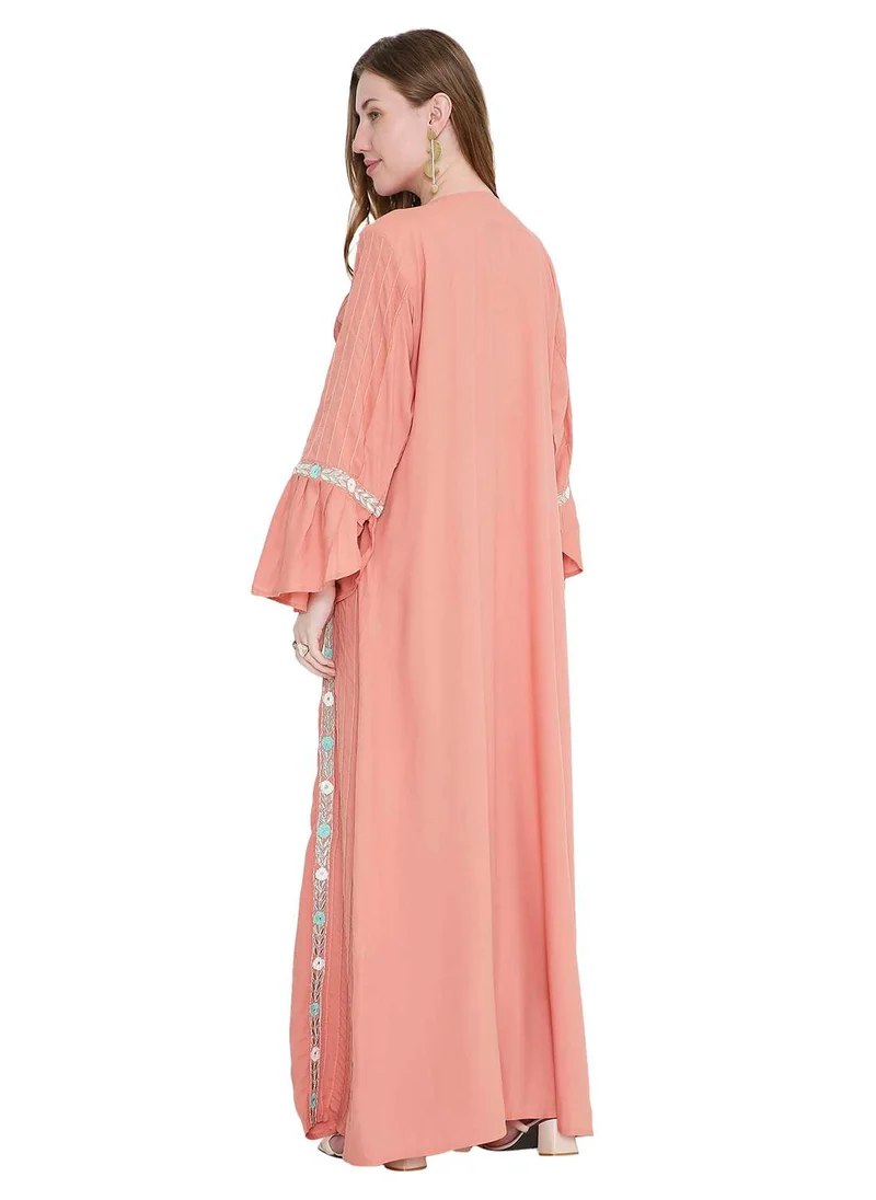 HANA & SARA refined long viscose farasha with stunning thread embroidery arabic kaftan jalabiya dress