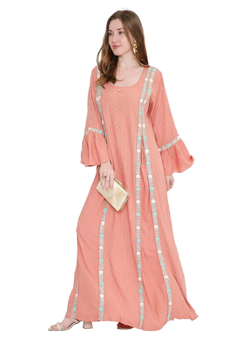 HANA & SARA refined long viscose farasha with stunning thread embroidery arabic kaftan jalabiya dress