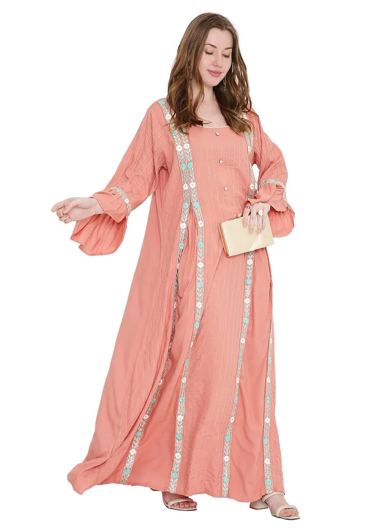 HANA & SARA refined long viscose farasha with stunning thread embroidery arabic kaftan jalabiya dress