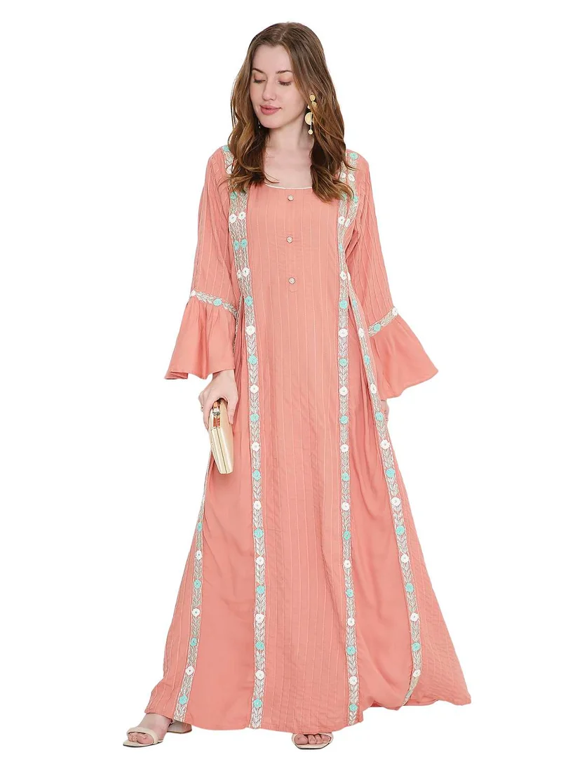 HANA & SARA refined long viscose farasha with stunning thread embroidery arabic kaftan jalabiya dress
