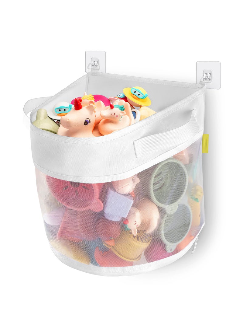 SYOSI Large Bath Toy Storage, 4.15 Gallon Bath Toy Holder, Quick Dry Bathtub Toy Organizer Bag with Zipper, Mesh Storage for Baby and Toddler Toys, Mold Resistant, Easy Installation (White) - Image 1