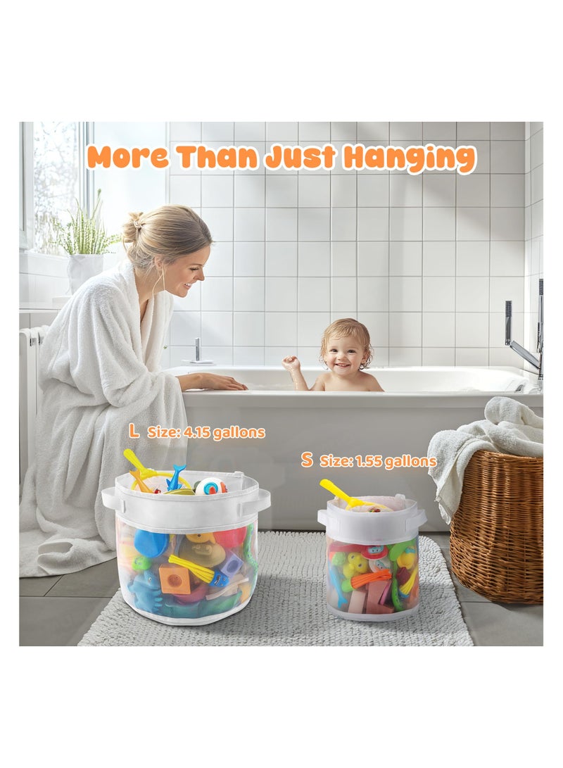 SYOSI Large Bath Toy Storage, 4.15 Gallon Bath Toy Holder, Quick Dry Bathtub Toy Organizer Bag with Zipper, Mesh Storage for Baby and Toddler Toys, Mold Resistant, Easy Installation (White) - Image 2