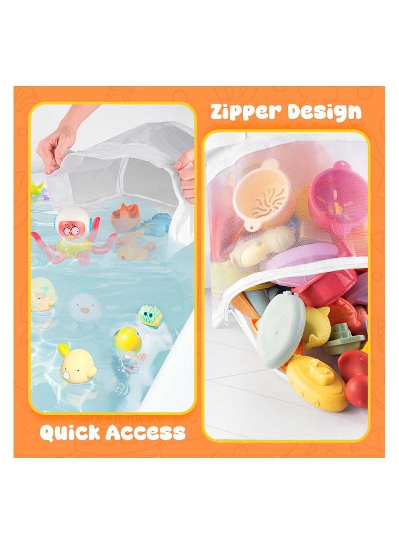SYOSI Large Bath Toy Storage, 4.15 Gallon Bath Toy Holder, Quick Dry Bathtub Toy Organizer Bag with Zipper, Mesh Storage for Baby and Toddler Toys, Mold Resistant, Easy Installation (White) - Image 3
