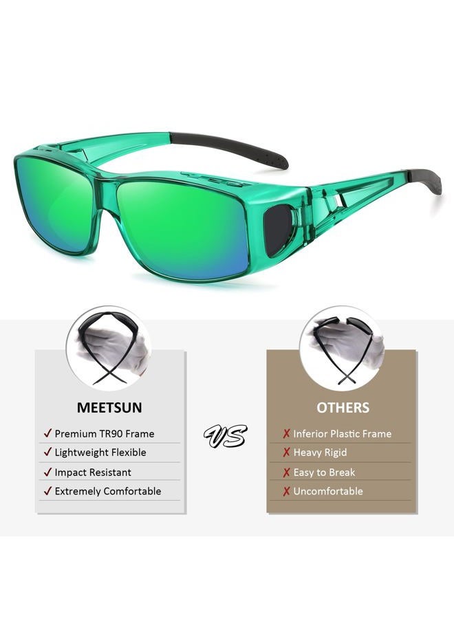 MEETSUN Fit Over Glasses Sunglasses for Men Women,Wrap Around Sunglasses Polarized UV400 Protection, (Z1)-clear Green-green Mirror Lens, standard - Image 5