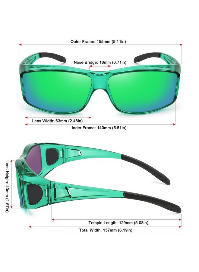 MEETSUN Fit Over Glasses Sunglasses for Men Women,Wrap Around Sunglasses Polarized UV400 Protection, (Z1)-clear Green-green Mirror Lens, standard - Image 2