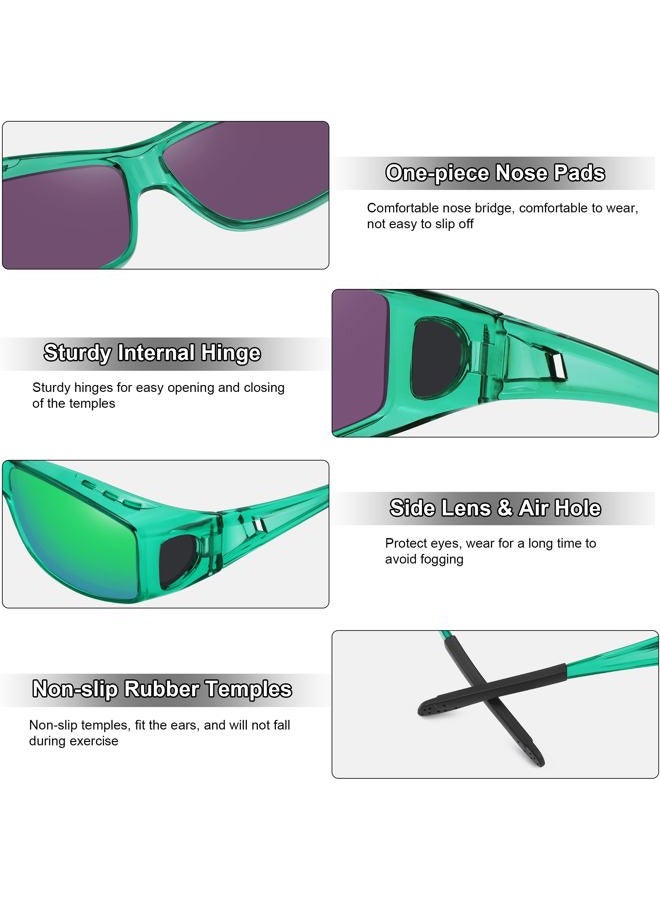 MEETSUN Fit Over Glasses Sunglasses for Men Women,Wrap Around Sunglasses Polarized UV400 Protection, (Z1)-clear Green-green Mirror Lens, standard - Image 3