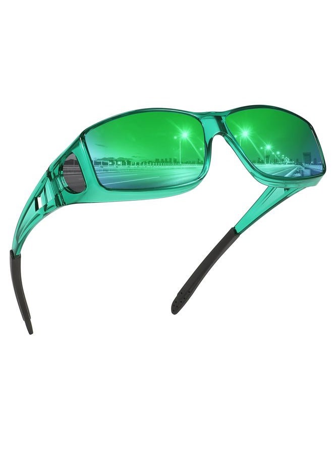 MEETSUN Fit Over Glasses Sunglasses for Men Women,Wrap Around Sunglasses Polarized UV400 Protection, (Z1)-clear Green-green Mirror Lens, standard - Image 1
