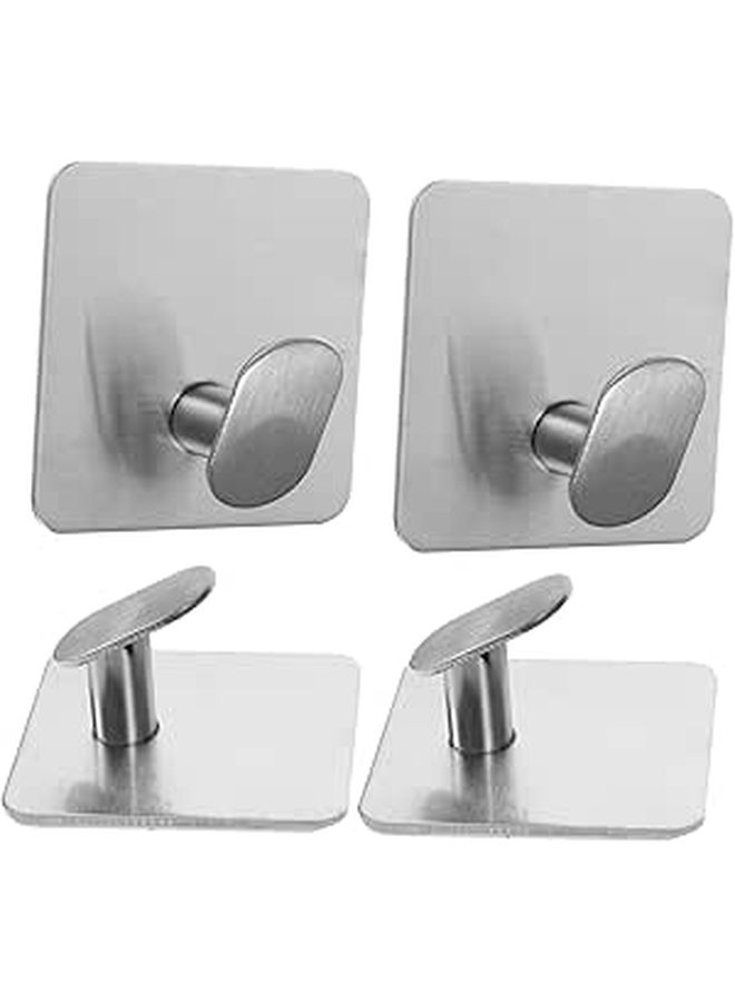 4pcs Stainless Steel Towel Hooks Strong Adhesive Bathroom Kitchen Wall Mount Easy Installation - Image 1