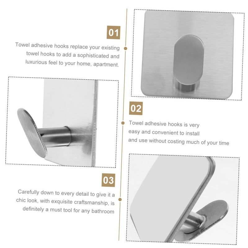 4pcs Stainless Steel Towel Hooks Strong Adhesive Bathroom Kitchen Wall Mount Easy Installation - Image 5