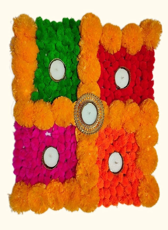 blinkNshop Swastik Pooja Mat Saathiya Mats Saathiya Mats الاصطناعي زهرة القطيفة حامل ضوء الشاي، Aasan، Rangoli Puja Pooja Mats على القماش لديكور Diwali (5 شموع T-Light متضمنة) onam - Image 1