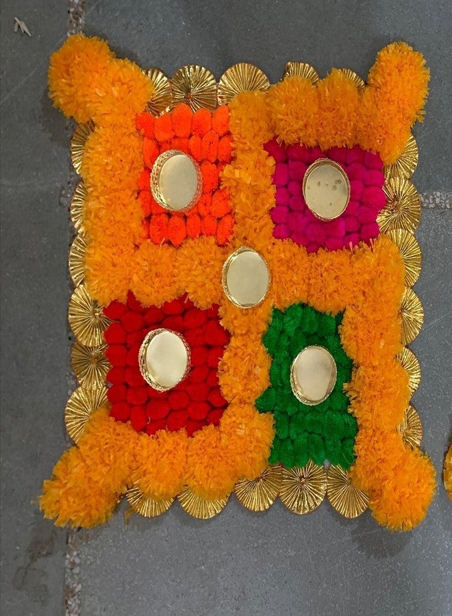 blinkNshop Swastik Pooja Mat Saathiya Mats Saathiya Mats الاصطناعي زهرة القطيفة حامل ضوء الشاي، Aasan، Rangoli Puja Pooja Mats على القماش لديكور Diwali (5 شموع T-Light متضمنة) onam - Image 3