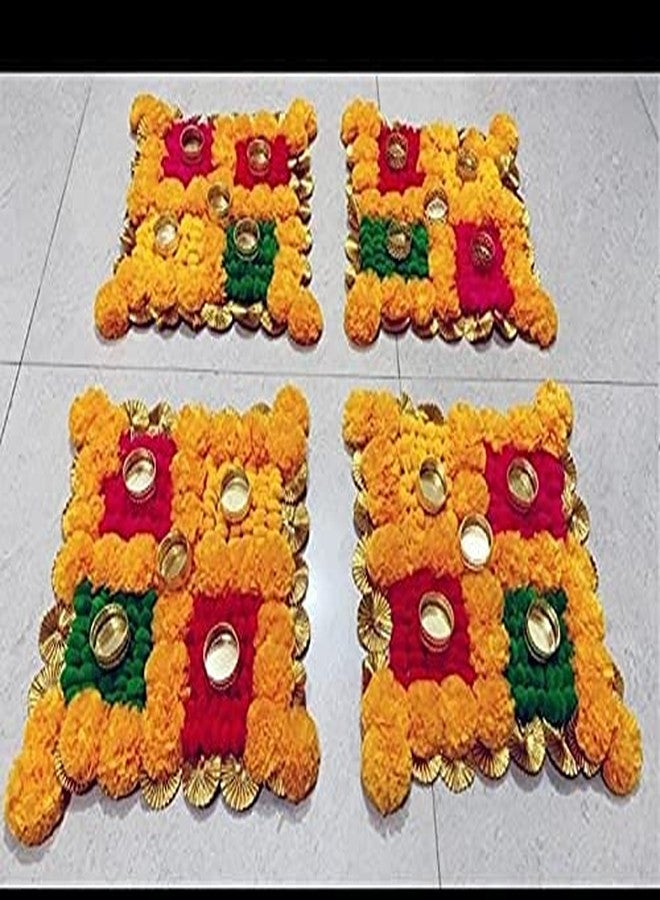 blinkNshop Swastik Pooja Mat Saathiya Mats Saathiya Mats الاصطناعي زهرة القطيفة حامل ضوء الشاي، Aasan، Rangoli Puja Pooja Mats على القماش لديكور Diwali (5 شموع T-Light متضمنة) onam - Image 2
