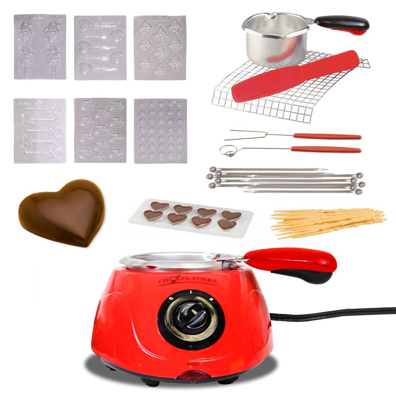 TOTAL Chef Total Chef Single Pot Chocolate Melter  88 Oz 250 g Capacity Electric Candy Melting Hot Fondue Pot With 32 Accessories Serving 1 cup Dark or White Melted Chocolate For Dipping Party Desserts