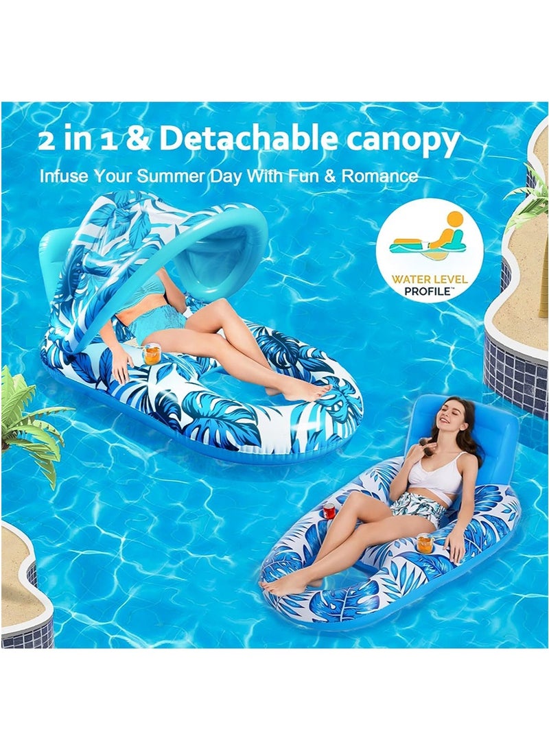 TAPIT 140x90cm Inflatable Pool Float Chair Lounge for Adults, Inflatable Pool Floating Bed with Detachable Sunshade, Multi-Purpose Water Lounger for Swimming Pool, Beach, Lake - Image 2