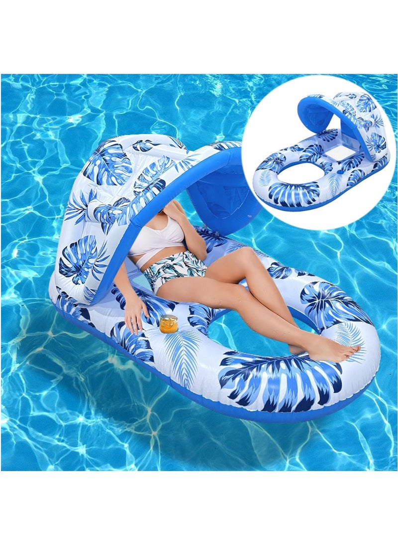 TAPIT 140x90cm Inflatable Pool Float Chair Lounge for Adults, Inflatable Pool Floating Bed with Detachable Sunshade, Multi-Purpose Water Lounger for Swimming Pool, Beach, Lake - Image 1