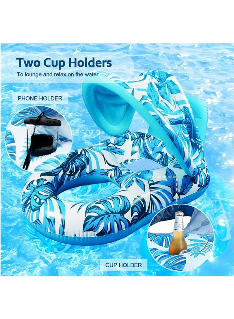 TAPIT 140x90cm Inflatable Pool Float Chair Lounge for Adults, Inflatable Pool Floating Bed with Detachable Sunshade, Multi-Purpose Water Lounger for Swimming Pool, Beach, Lake - Image 4