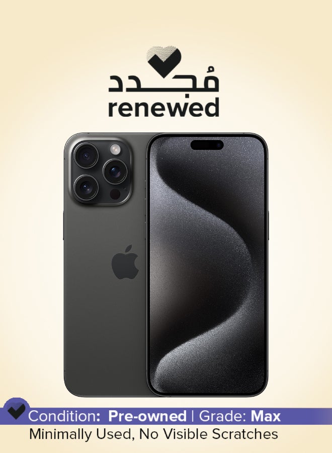 ابل  مجدد - آيفون 15 برو ماكس ثنائي الشريحة 256 جيجابايت أسود تيتانيوم 5G بدون فيس تايم - Image 1
