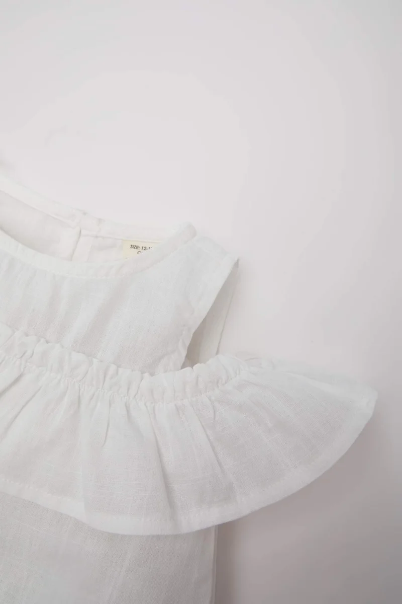 ديفاكتو Girl Baby Crew Neck Flam Poplin Shirt