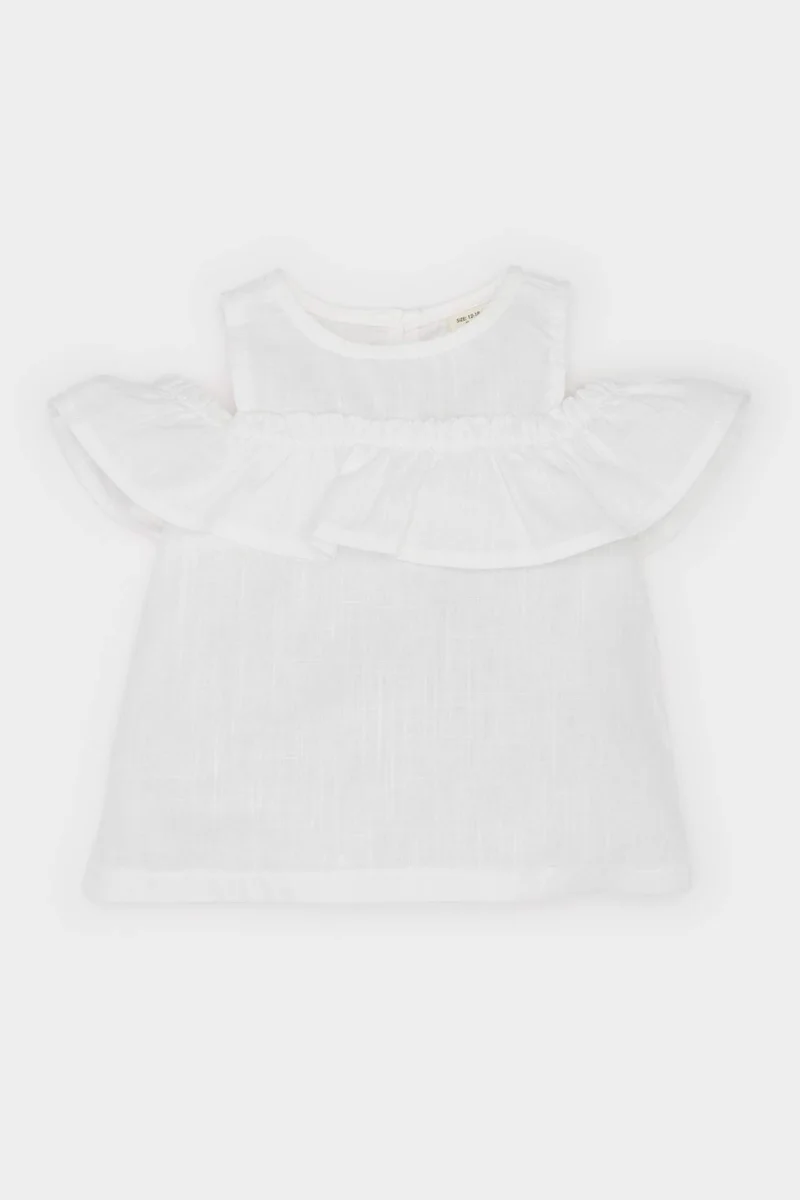 ديفاكتو Girl Baby Crew Neck Flam Poplin Shirt