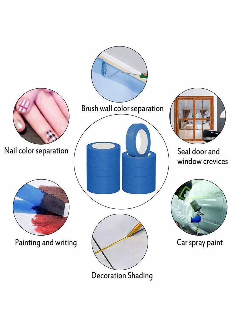 Excefore 10 لفات من شريط لاصق أزرق للرسامين للرسم والتزيين، شريط لاصق للرسامين متعدد الأسطح بعرض 25 مم وطول 20 مترًا للاستخدام المهني والمنزلي، تزيين الحرف اليدوية، رش الجسم - Image 2
