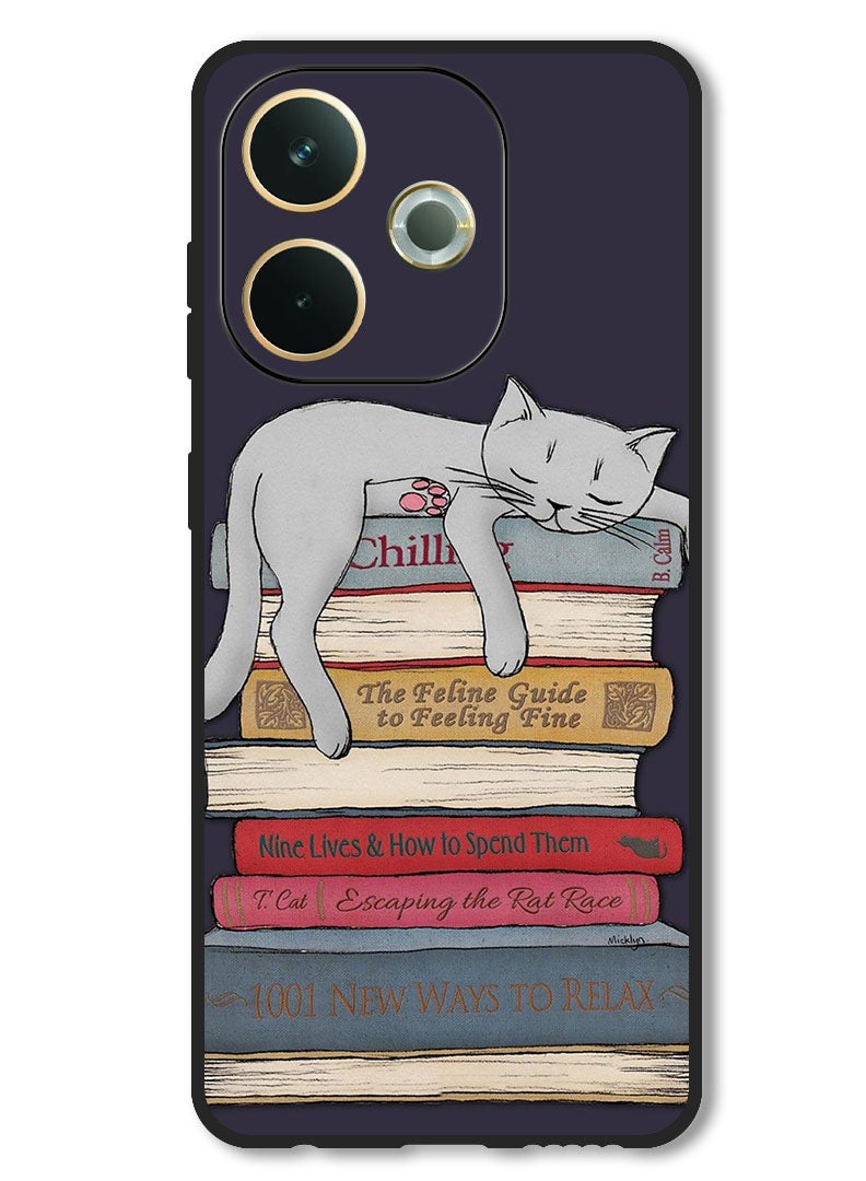 Theodor Case Compatible with Oppo A5 Pro Protection Shockproof Bumper Cover Cat With Books - Image 1