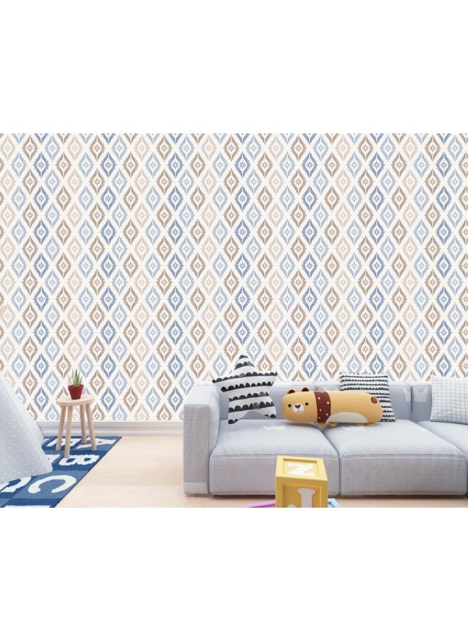 Home Gallery - Blue And Brown Batik Seamless Pattern Fabric Wallpaper Covers An Area ​​Up To 4.2Mx3M With Adhesive  And Smoothing Tool - Image 1