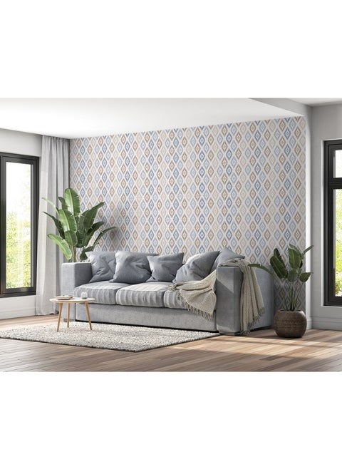 Blue And Brown Batik Seamless Pattern Fabric Wallpaper Covers An Area ​​Up To 4.2Mx3M With Adhesive  And Smoothing Tool