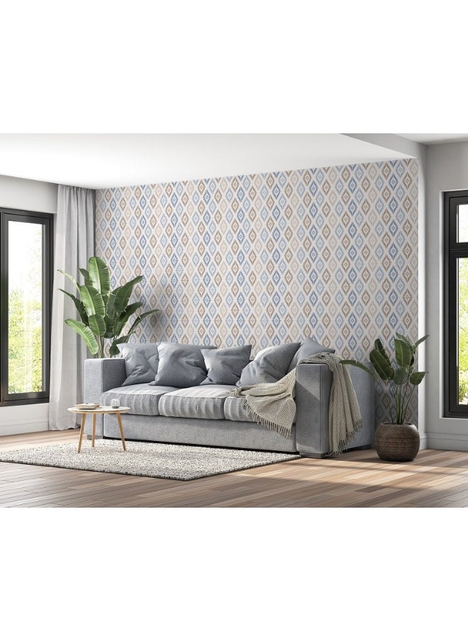 Home Gallery - Blue And Brown Batik Seamless Pattern Fabric Wallpaper Covers An Area ​​Up To 4.2Mx3M With Adhesive  And Smoothing Tool - Image 1