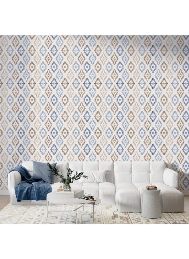Home Gallery - Blue And Brown Batik Seamless Pattern Fabric Wallpaper Covers An Area ​​Up To 4.2Mx3M With Adhesive  And Smoothing Tool - Image 1