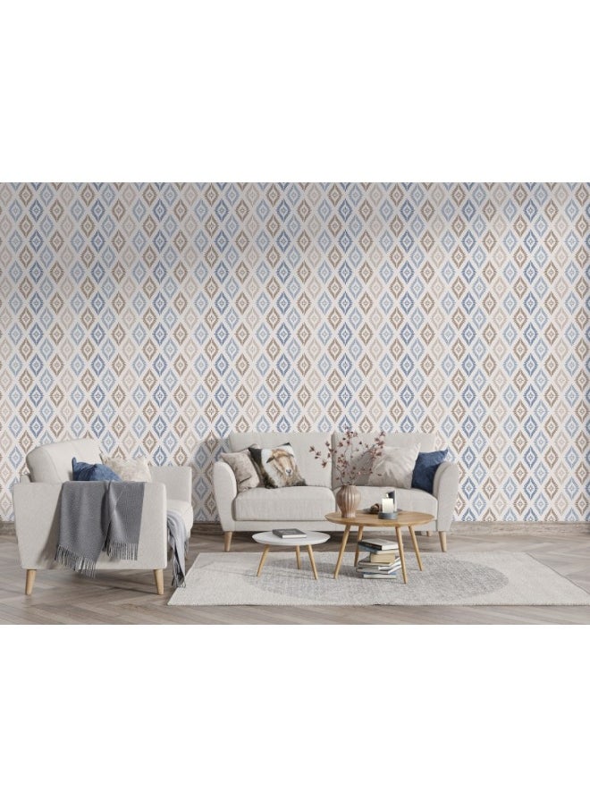 Home Gallery - Blue And Brown Batik Seamless Pattern Fabric Wallpaper Covers An Area ​​Up To 4.2Mx3M With Adhesive  And Smoothing Tool - Image 1