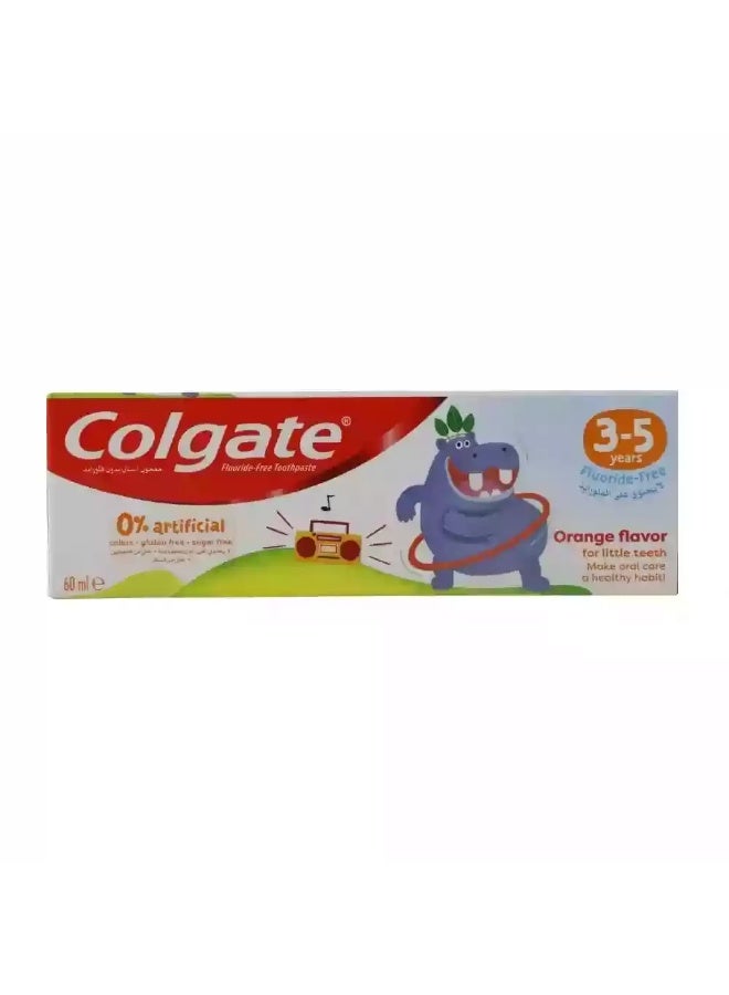Colgate Orange Flavor Fluoride Free Toothpaste For 3-5 Year kids- 60ml - Image 1