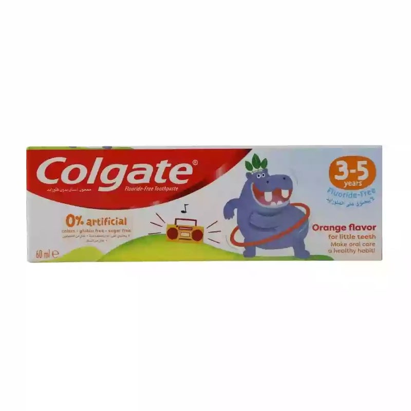 Colgate Orange Flavor Fluoride Free Toothpaste For 3-5 Year kids- 60ml - Image 1