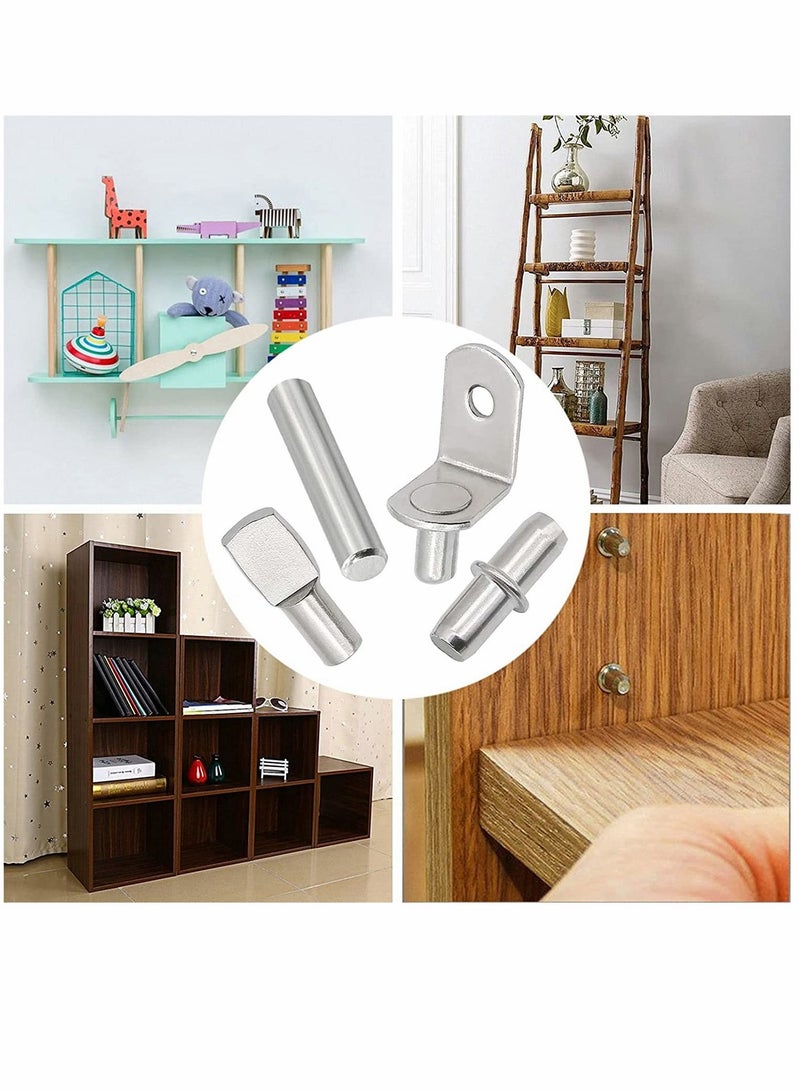 Shelf Pins Kit,4 Styles Nickel Plated Support Pegs, Bookshelf Pegs for Shelves, Cabinet Bracket Holders Kitchen Furniture & Closet 104Pcs (5mm 1/4inch)