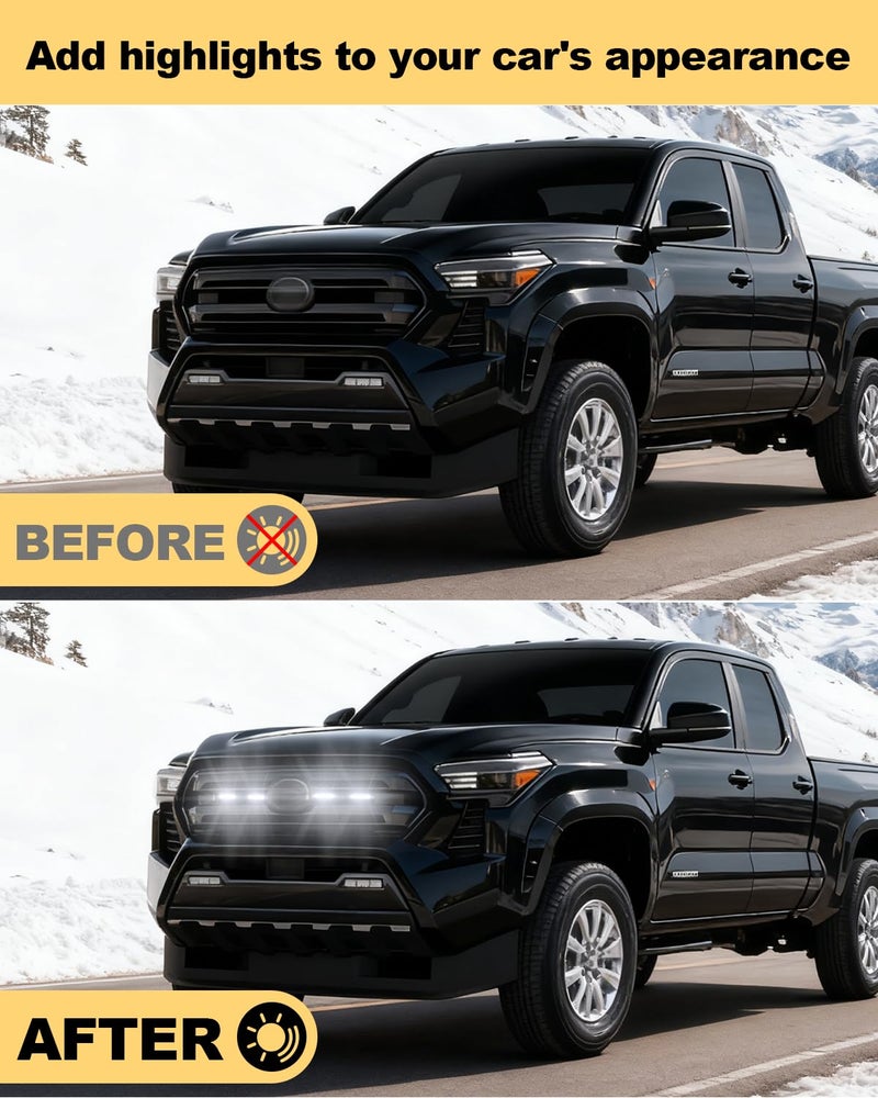 OKLSG Front Bumper LED Grill Lights for Toyota Tacoma 2026 2025 2024 Raptor Marker Lights Bars fit SR SR5 OEM Grille 4th Gen Tacoma Exterior Accessories (White) - Image 3