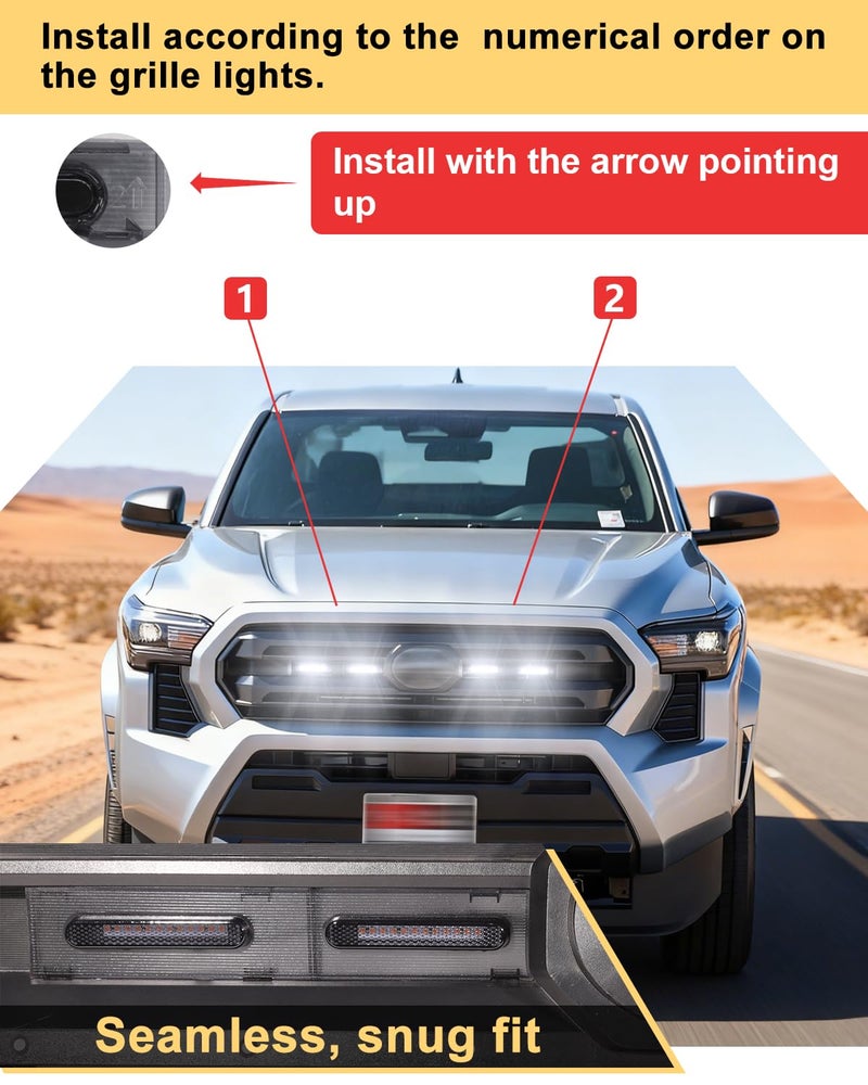 OKLSG Front Bumper LED Grill Lights for Toyota Tacoma 2026 2025 2024 Raptor Marker Lights Bars fit SR SR5 OEM Grille 4th Gen Tacoma Exterior Accessories (White) - Image 4